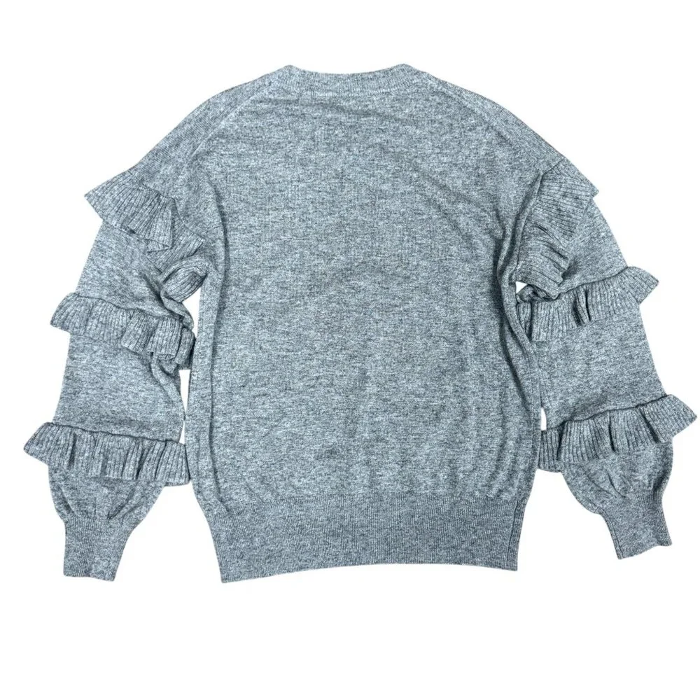EUC Women's J. CREW Ruffle Sleeves Wool Blend Gray Sweater | Size‎ XS